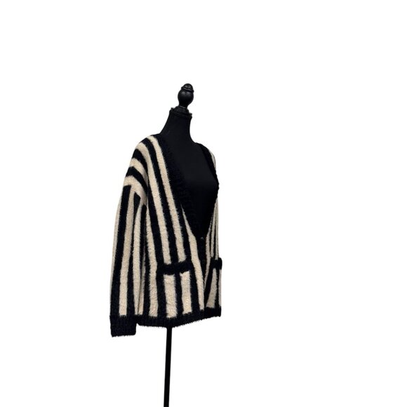 Society Amuse Black & White Fuzzy Angora Sweater | Large - Picture 3 of 6